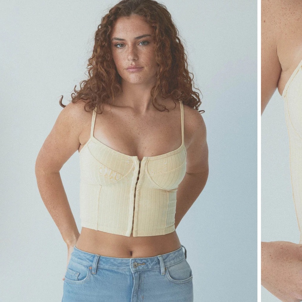 Klassy Network Cream Cropped Bustier Tank Top